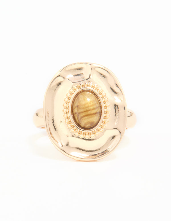 Gold Stone Oval Statement Ring