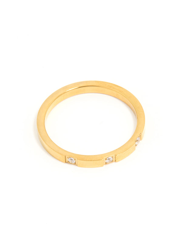 Featuring waterproof mixed plated stainless steel cubic zirconia rings in a 2-pack close up view