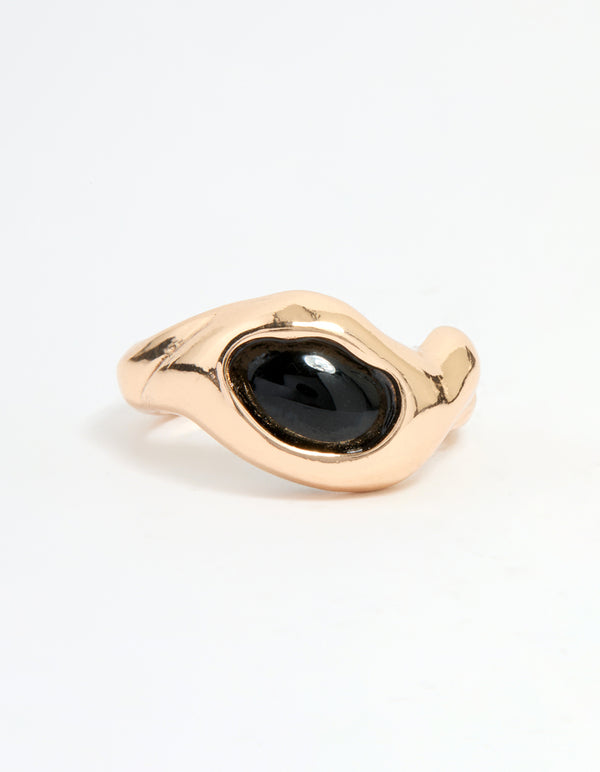 Gold Black Stone Molten Circle Ring