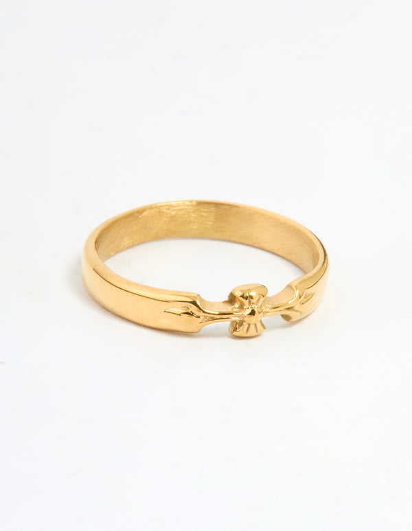 Waterproof Gold Plated Stainless Steel Dainty Bow Band Ring