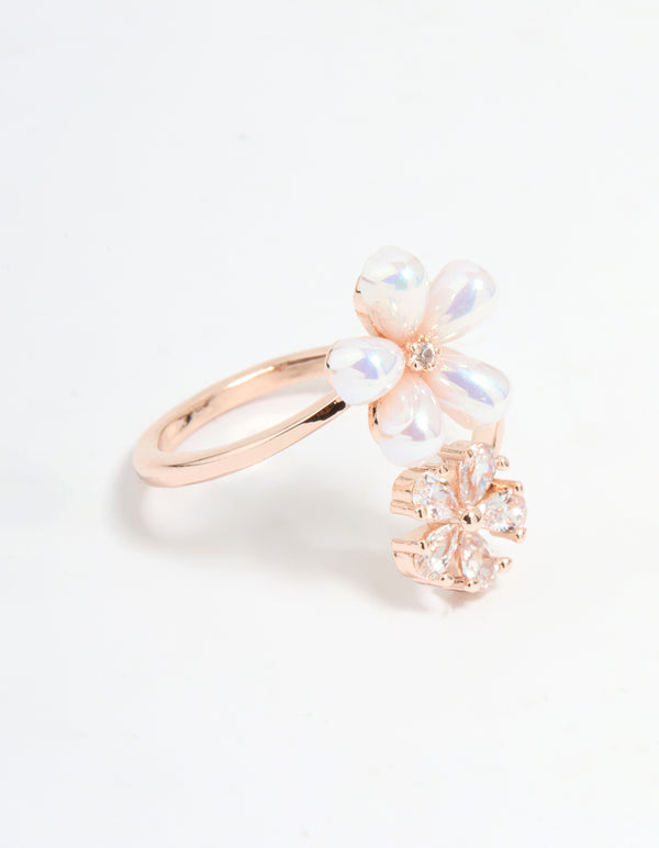 Rose Gold Cubic Zirconia Bubble Flower Wrap Ring