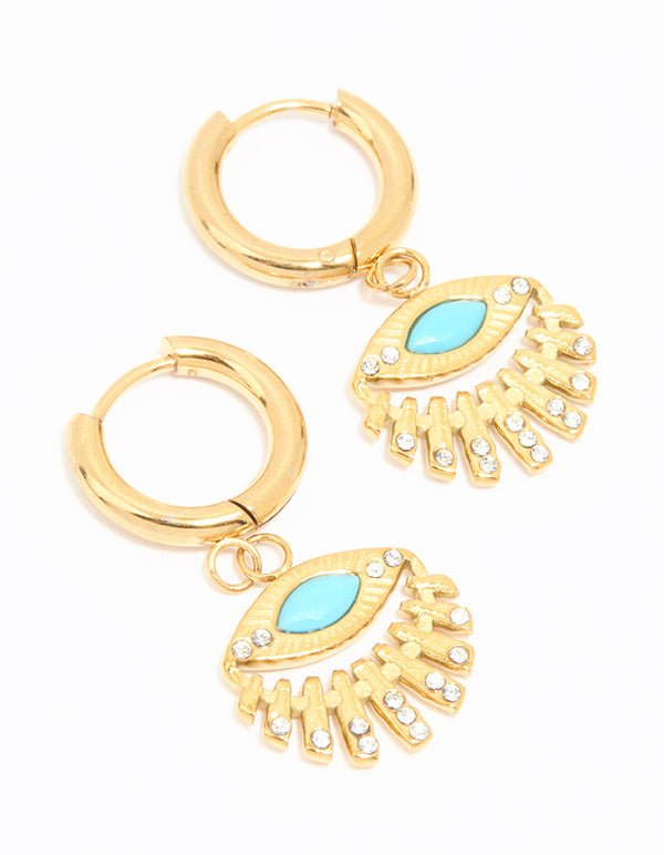 Waterproof Gold Plated Stainless Steel Fan Evil Eye Drop Earrings