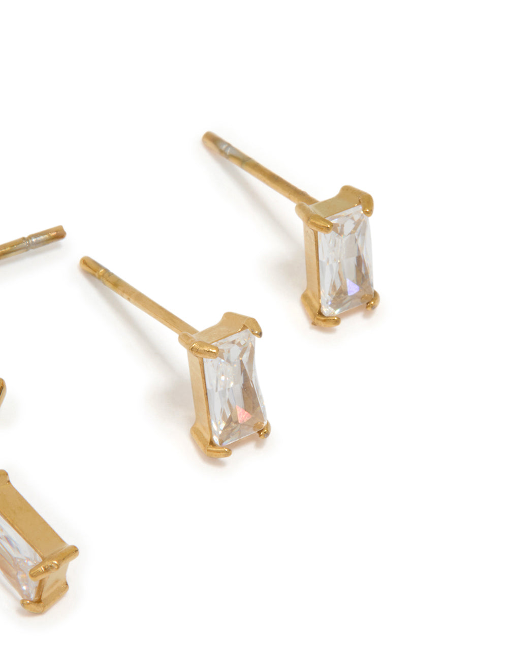 Waterproof Gold Plated Stainless Steel Cubic Zirconia Rectangle Stud & Hoop Earrings 2-Pack