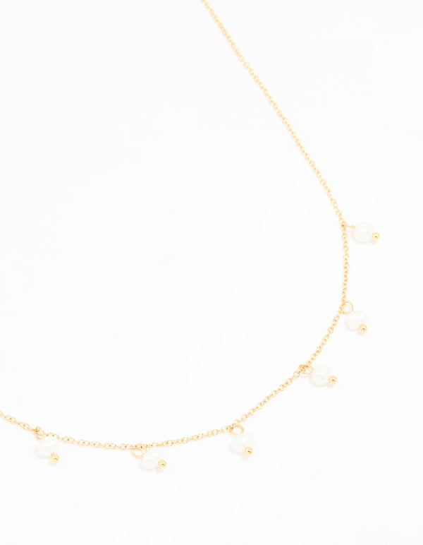 Waterproof Gold Plated Stainless Steel Pearl Charms Necklace