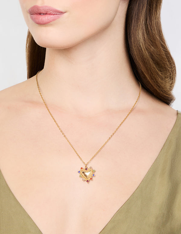 Waterproof Gold Plated Stainless Steel Diamante Heart Pendant Necklace