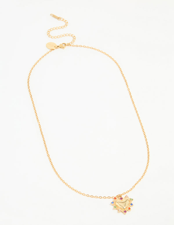 Waterproof Gold Plated Stainless Steel Diamante Heart Pendant Necklace