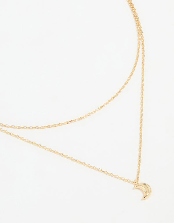 Waterproof Gold Plated Stainless Steel Moon Pendant Layered Necklace