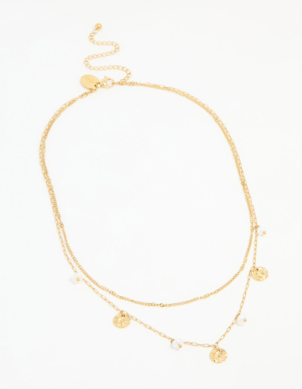 Waterproof Gold Plated Stainless Steel Pearl & Coin Layered Necklace