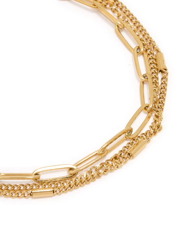 Waterproof Gold Plated Stainless Steel Layered Chain Bracelet