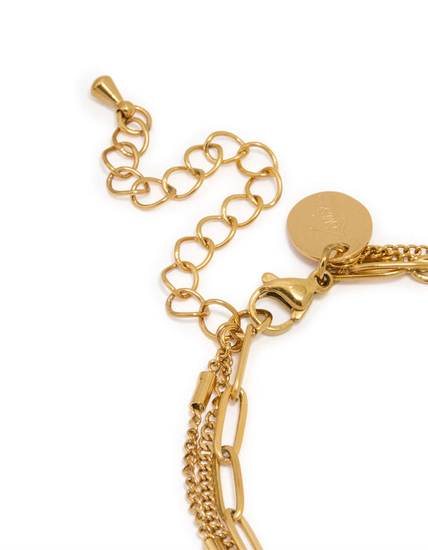 Waterproof Gold Plated Stainless Steel Layered Chain Bracelet