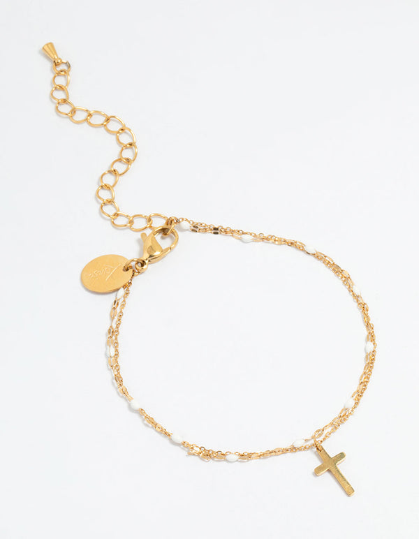 Waterproof Gold Plated Stainless Steel Layered Cross Bracelet