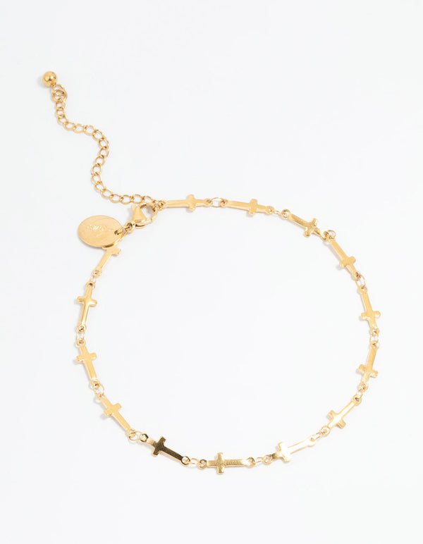 Waterproof Gold Plated Stainless Steel Cross Anklet
