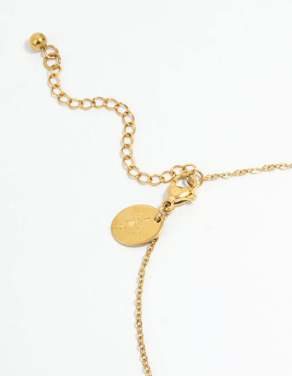Featuring a waterproof gold plated stainless steel anklet with charm cubic zirconia droplet detail view