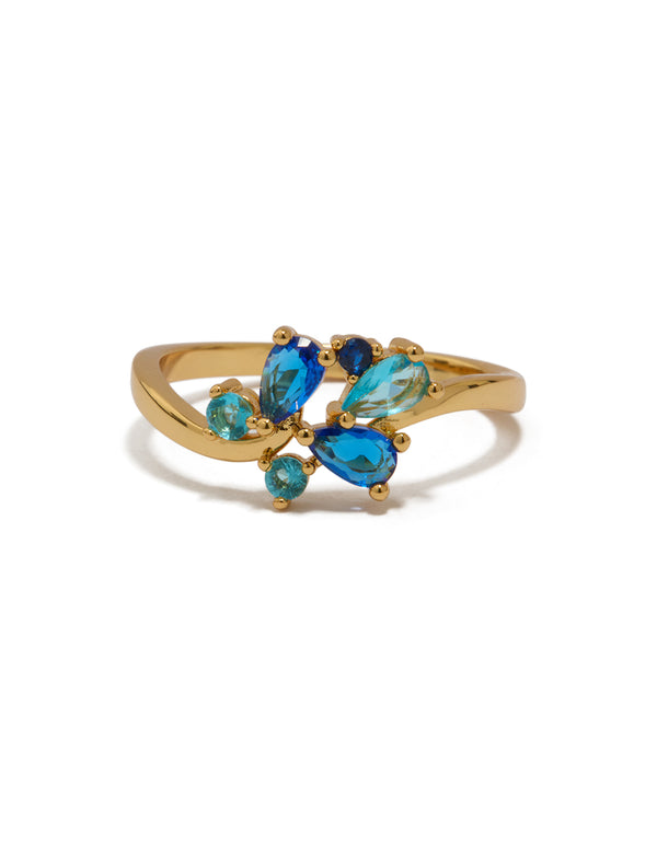Gold Plated Blue Cubic Zirconia Cluster Ring