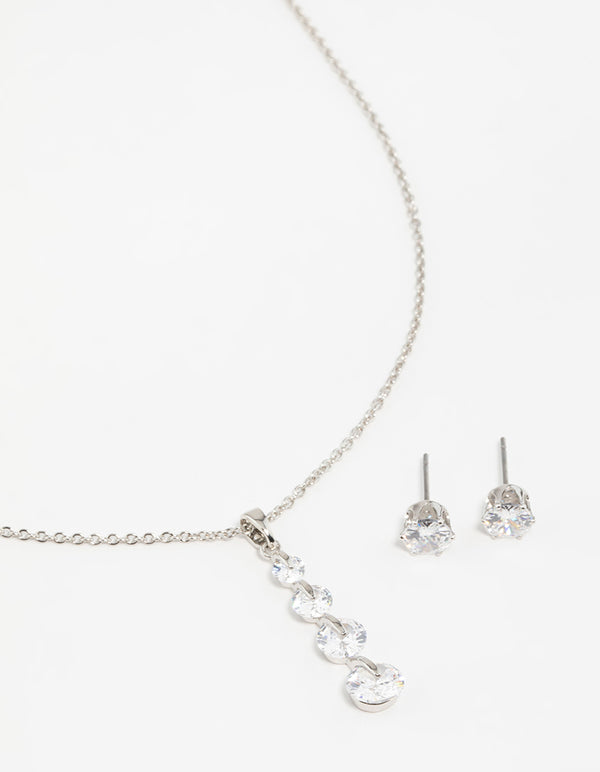 Silver Cubic Zirconia Necklace & Earrings Set