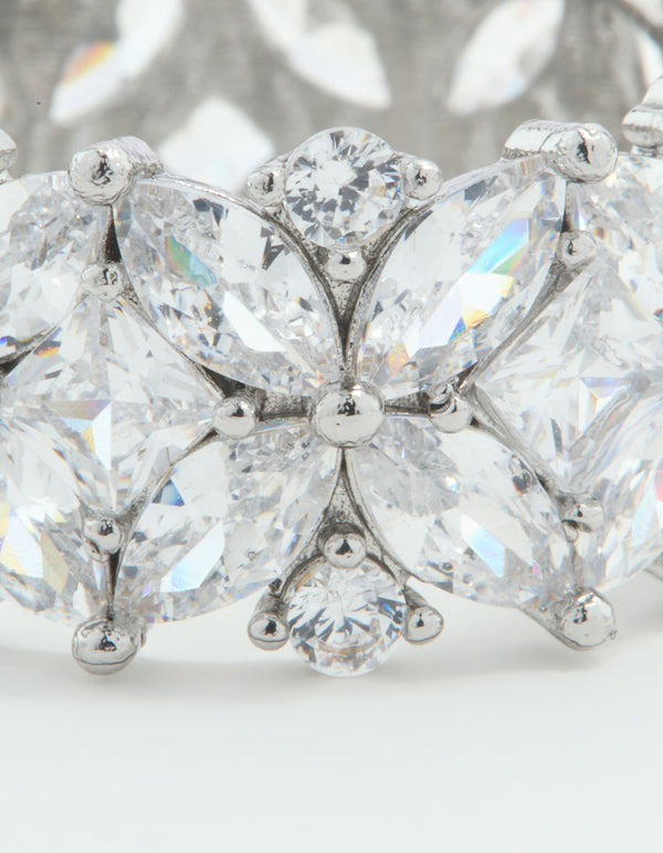 Silver Cubic Zirconia Statement Flower Ring