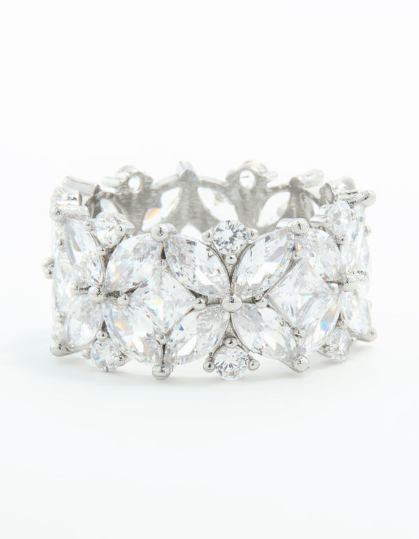 Silver Cubic Zirconia Statement Flower Ring