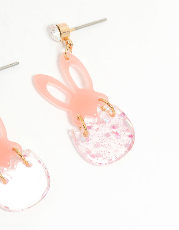Kids Pink Glitter Bunny & Egg Drop Earrings