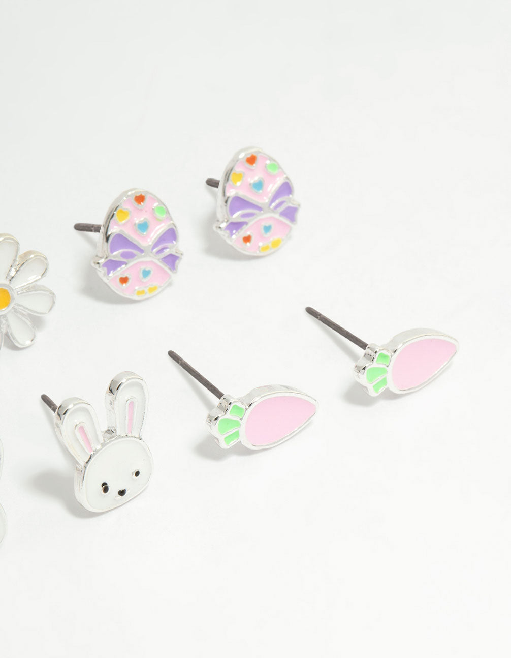 Kids Silver Chick & Easter Bunny Stud Earrings 6-Pack