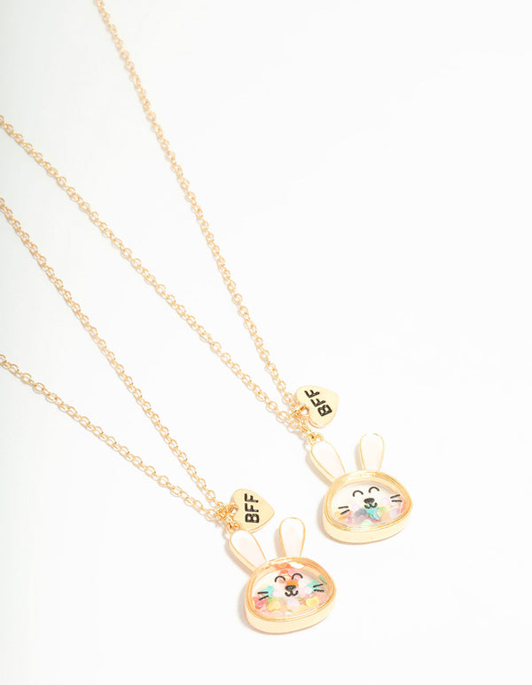 Kids Gold Shaker Bunny BFF Pendant Necklaces 2-Pack