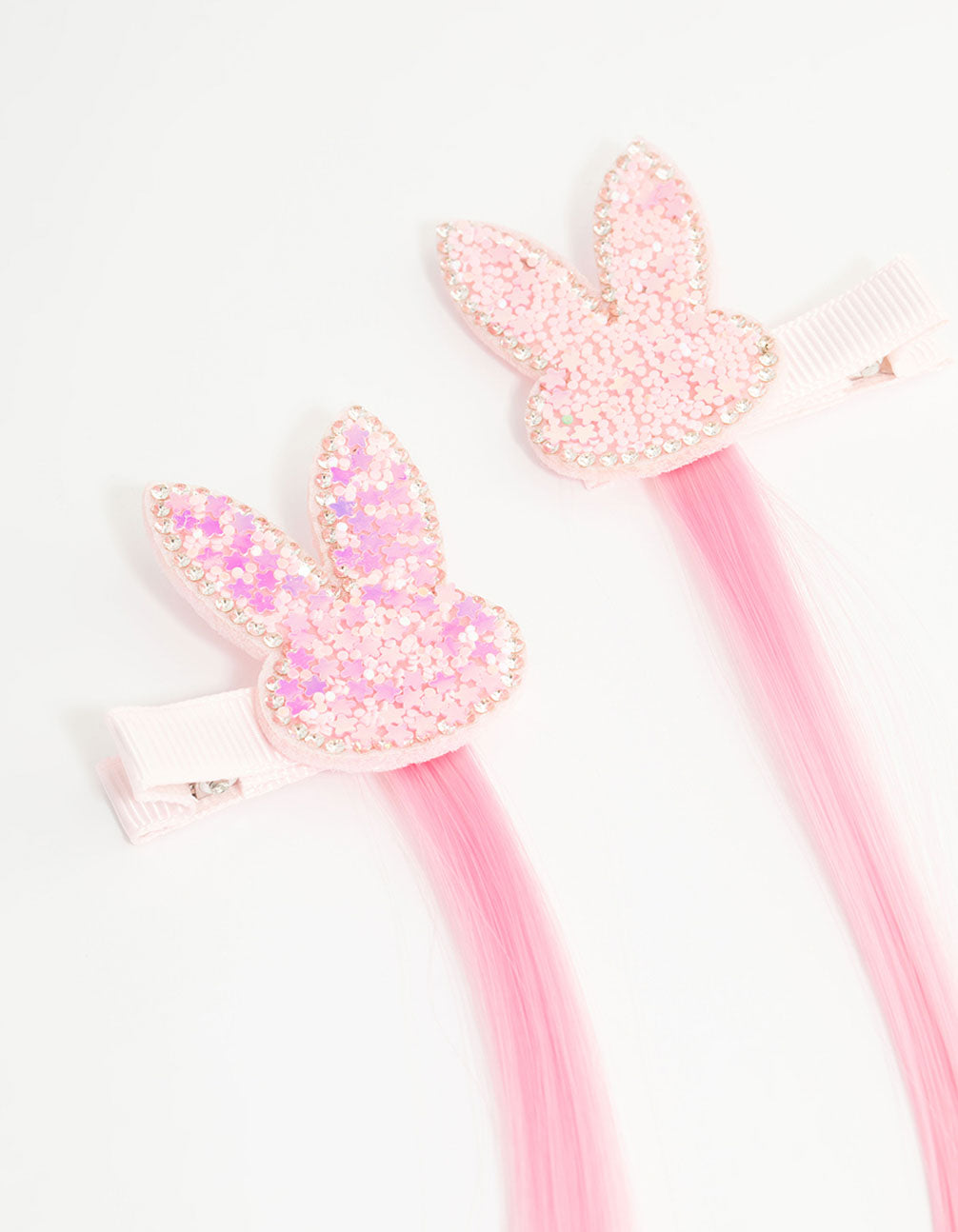 Kids Faux Hair Pastel Fabric Sparkle Easter Bunny Hair Clips 2-Pack