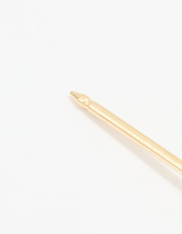 Detailed view of 14K solid yellow gold 3MM cubic zirconia piercing stud with crystal and stud closure detail view