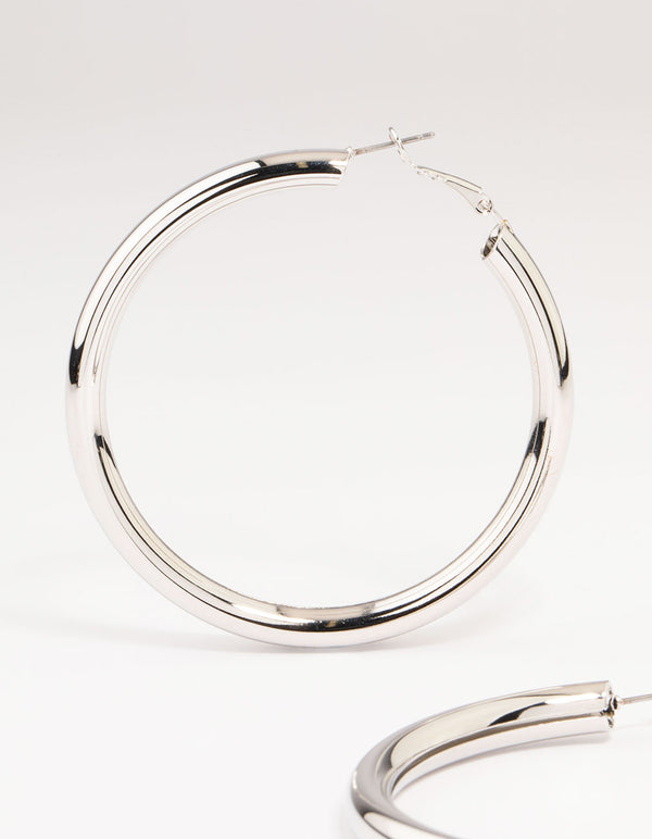 Silver Tube Hoop Earrings