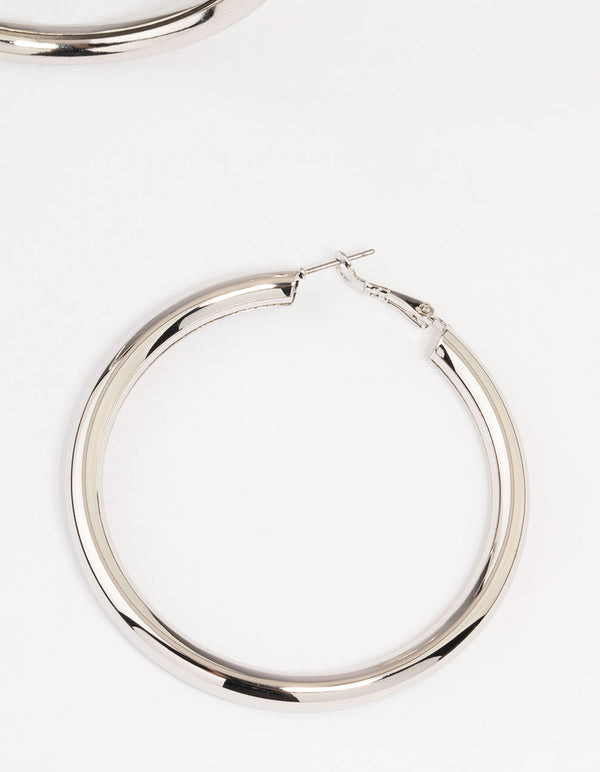Silver Tube Hoop Earrings