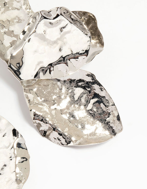 Silver Hammered Statement Petal Stud Earrings