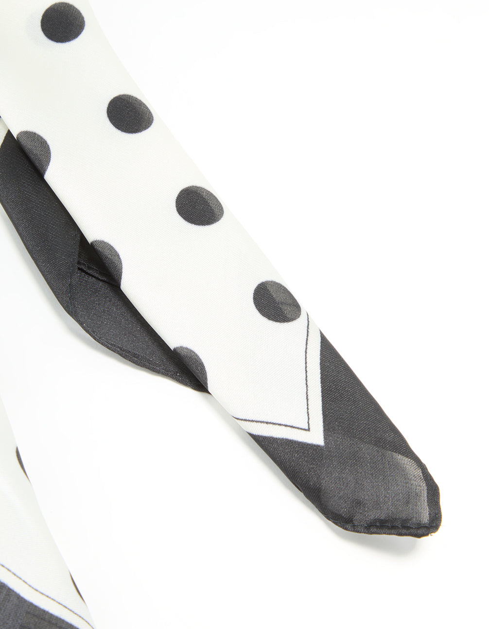 Featuring polka dot print fabric scarf with in ivory, black and dimgrey detail view