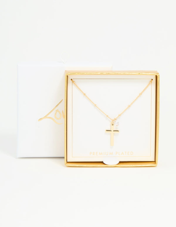 Gold Plated Cubic Zirconia Cross Pendant Necklace