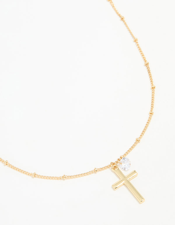 Gold Plated Cubic Zirconia Cross Pendant Necklace