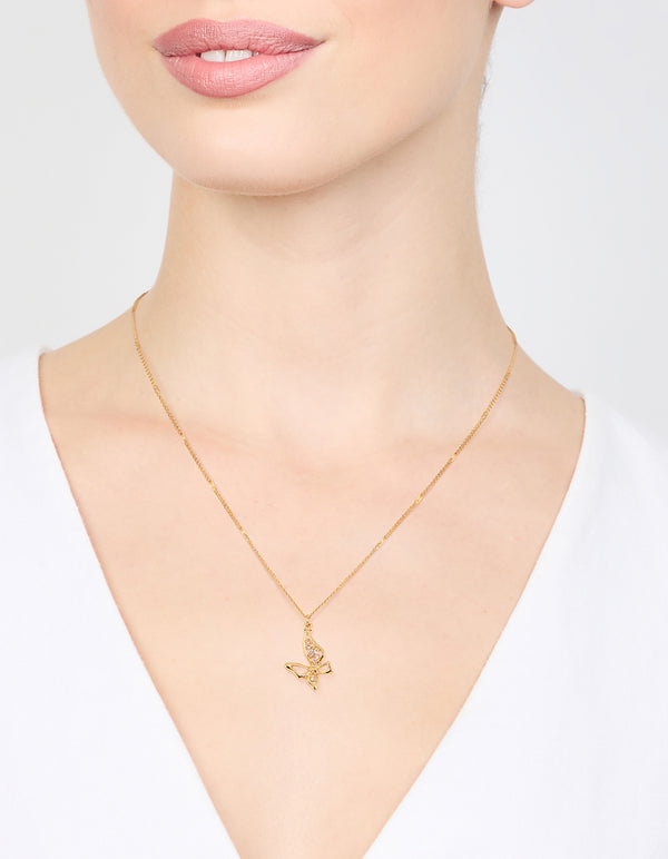 Gold Plated Cubic Zirconia Asymmetrical Butterfly Pendant Necklace