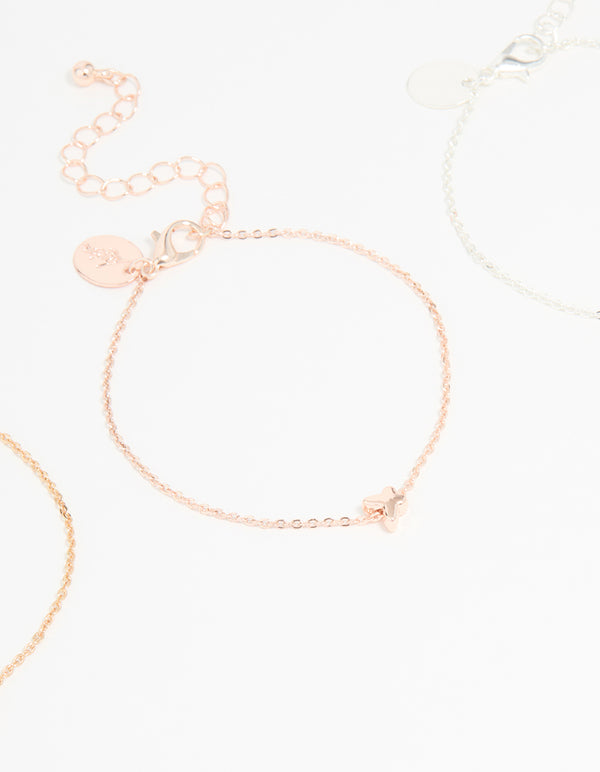 Mixed Metal Butterfly Bracelets 3-Pack