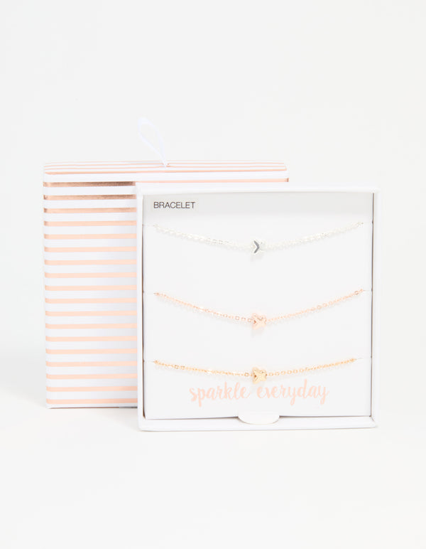 Mixed Metal Butterfly Bracelets 3-Pack