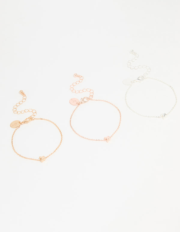 Mixed Metal Butterfly Bracelets 3-Pack