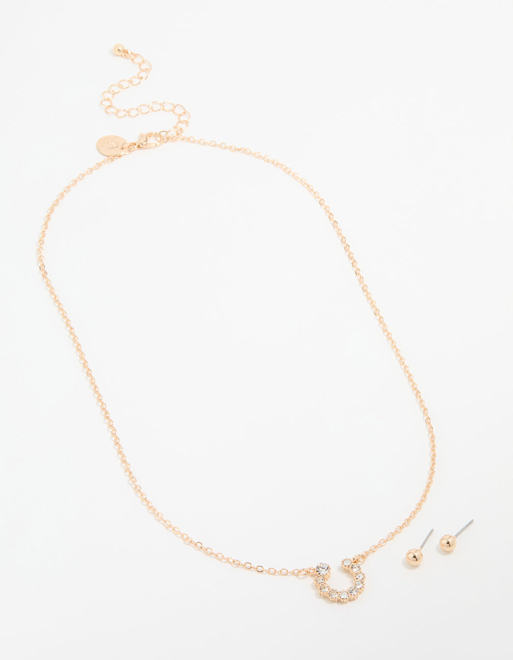 Gold Diamante Circle Necklace & Stud Earrings Set