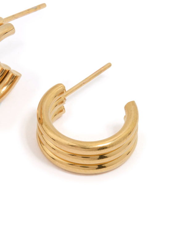 Waterproof Gold Plated Stainless Steel Fluted Hoop Earrings