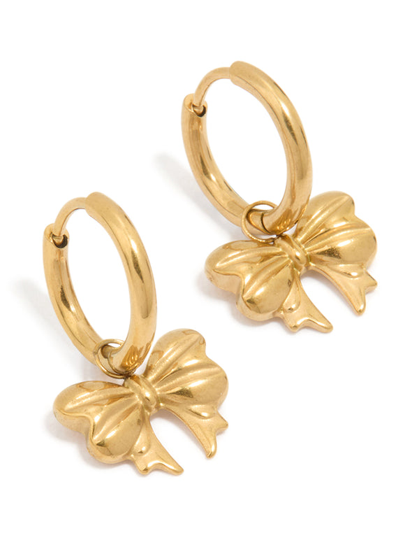 Waterproof Gold Plated Stainless Steel Bow Hoop Earrings