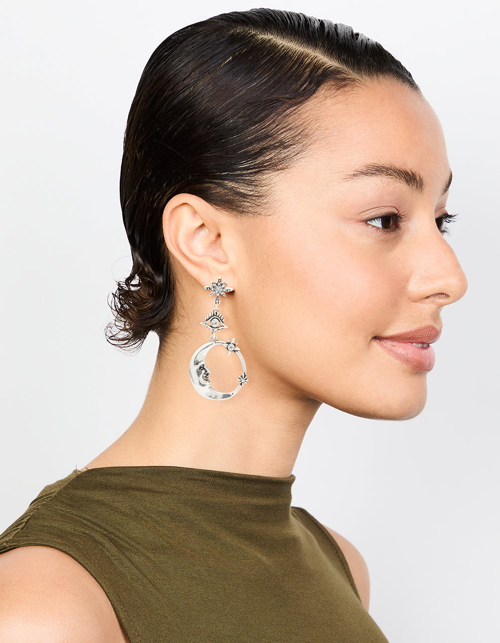 Silver Moon Celestial Drop Earrings