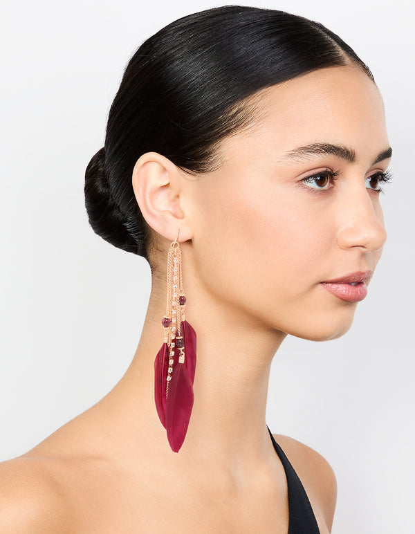 Gold Feather Chain Drop Earrings