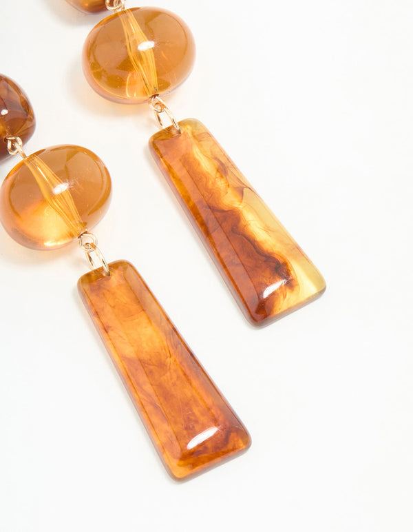 Gold Orange Stone Ornate Drop Earrings