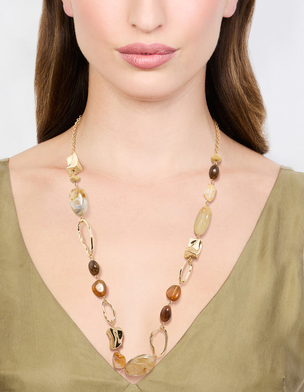 Gold Stone Long Necklace