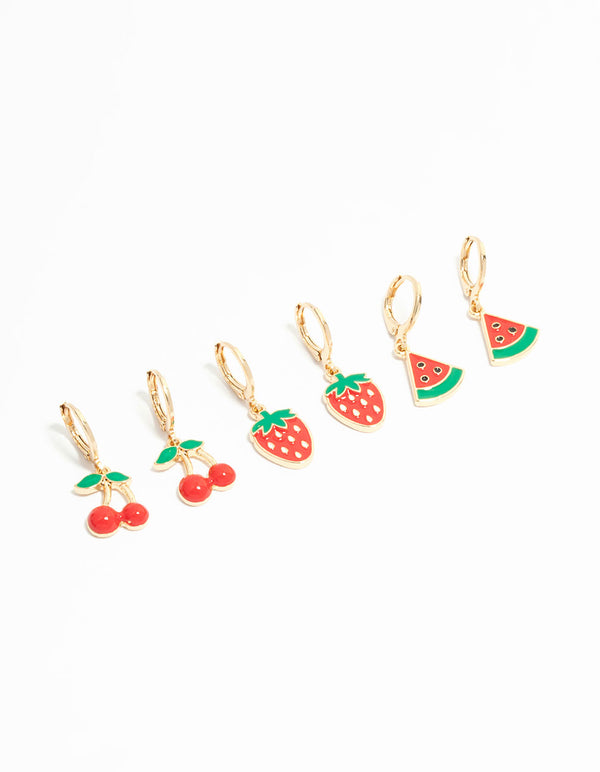 Kids Gold Tutti Frutti Huggie Earrings 3-Pack