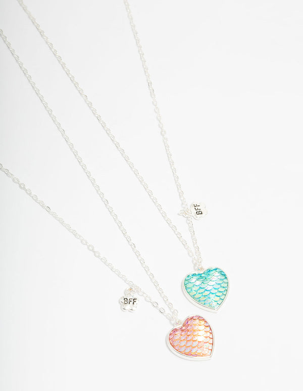 Kids Silver Mermaid Heart Locket BFF Necklaces 2-Pack