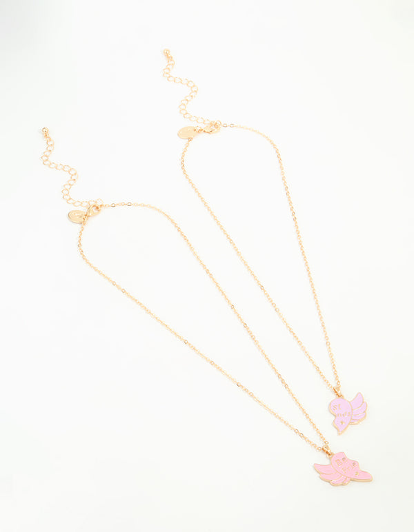 Kids Gold Wing Heart BFF Pendant Necklaces 2-Pack