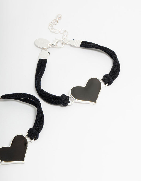 Kids Silver Mood Heart BFF Ribbon Bracelets 2-Pack