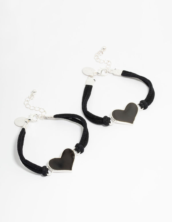 Kids Silver Mood Heart BFF Ribbon Bracelets 2-Pack