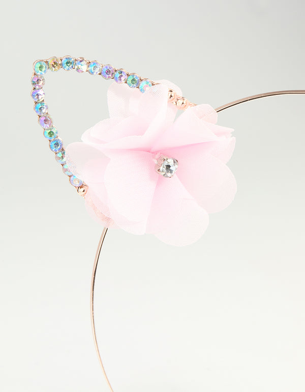 Kids Rose Gold Flower Cat Ear Headband