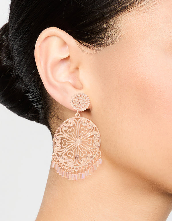 Rose Gold Laser Cut Circle Drop Earrings